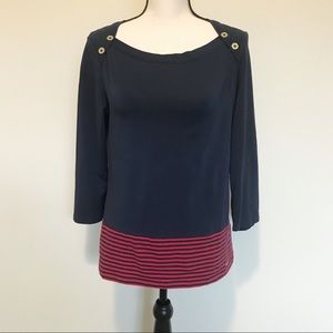 Nautica Blue And Red Striped Button T-Shirt Top